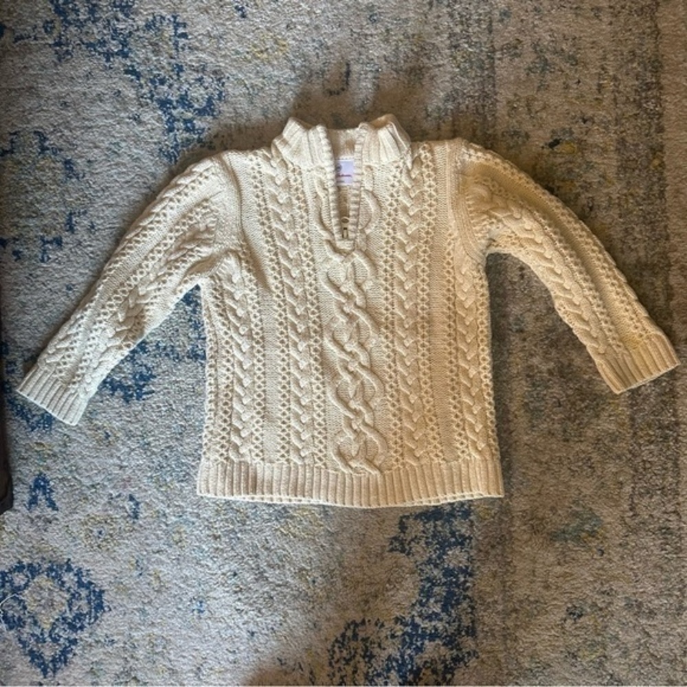 Hanna Andersson Kids Size 100 Cable Knit Quarter Zip Wool Blend Sweater